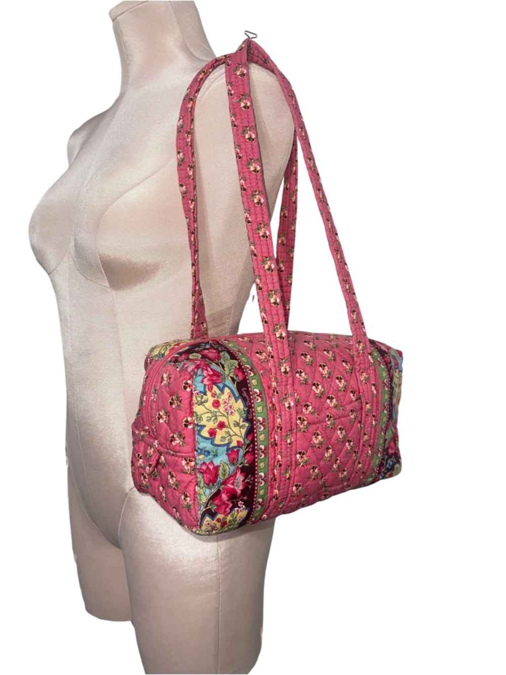 Vera Bradley Pink Pansy Original 100 Small Duffel Handbag Purse